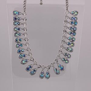 Vintage Arthur Pepper Silver Tone Teardrop Collar Necklace Blue Aqua Crystals